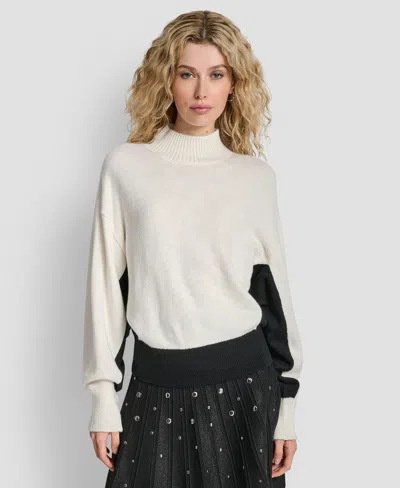 Dkny Women's Colorblock Turtleneck Sweater In White