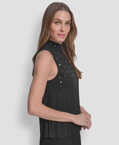 Dkny Women's Studded Mock Neck Top In Black