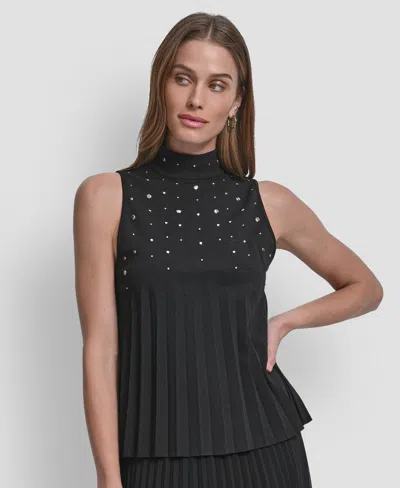 Dkny Women's Studded Mock Neck Top In Black