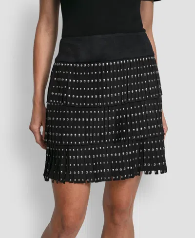 Dkny Women's Fringe Detail Mini Skirt In Black