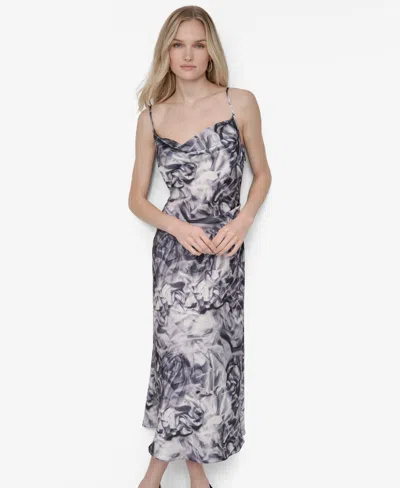 Dkny Women's Sleeveless Cowl Neck Midi Slip Dress In Multi
