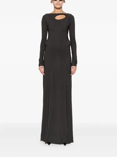 Ottolinger Cut-out Long-sleeve Maxi Dress In Brown