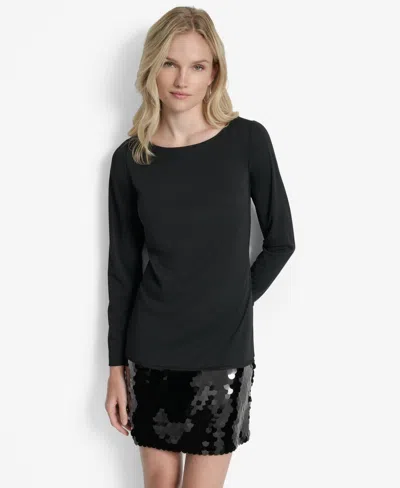 Dkny Women's Long Sleeve Sequin Hem Shift Dress In Black