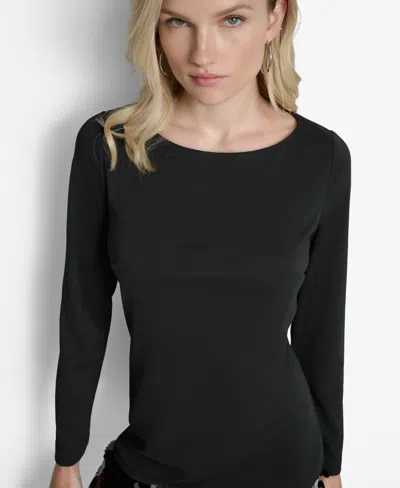 Dkny Women's Long Sleeve Sequin Hem Shift Dress In Black