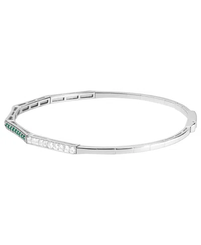 Macy's Lab-grown Emerald (1/3 Ct. T.w.) And Lab-grown White Sapphire (1/3 Ct. T.w.) Bangle In Sterling Silv In Metallic
