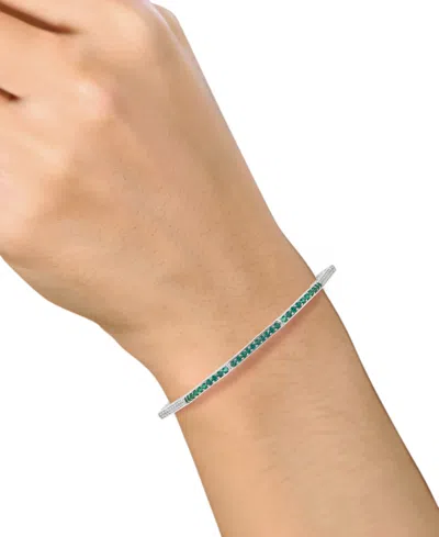 Macy's Lab-grown Emerald (1/3 Ct. T.w.) And Lab-grown White Sapphire (1/3 Ct. T.w.) Bangle In Sterling Silv In Metallic