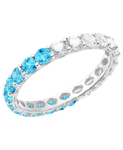 Macy's Blue Topaz (1 Ct. T.w.) And Lab-grown White Sapphire (1 Ct. T.w.) Band Ring In Sterling Silver In Metallic