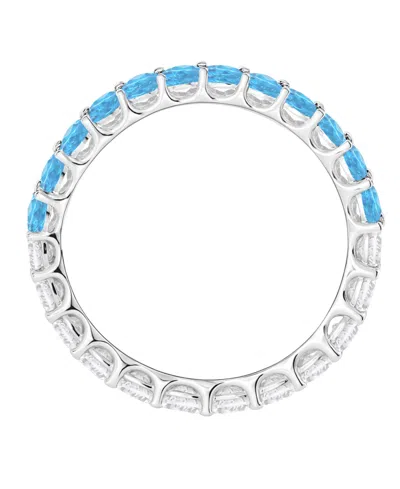 Macy's Blue Topaz (1 Ct. T.w.) And Lab-grown White Sapphire (1 Ct. T.w.) Band Ring In Sterling Silver In Metallic