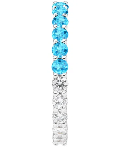 Macy's Blue Topaz (1 Ct. T.w.) And Lab-grown White Sapphire (1 Ct. T.w.) Band Ring In Sterling Silver In Metallic