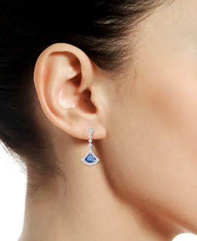 Macy's Lab-grown Sapphire (1-1/4 Ct. T.w.) And Lab-grown White Sapphire (1-1/2 Ct. T.w.) Drop Earrings In S In Metallic