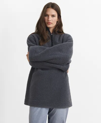Mango Oversize High Pile Fleece Half Zip Pullover In Blue
