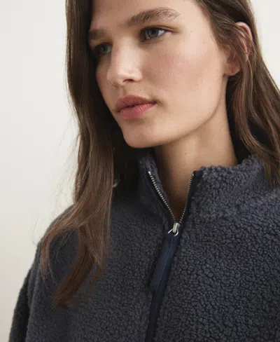 Mango Oversize High Pile Fleece Half Zip Pullover In Blue