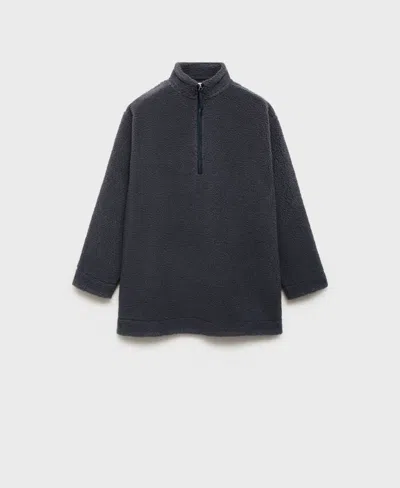 Mango Oversize High Pile Fleece Half Zip Pullover In Blue