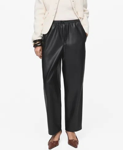 Mango Women's Leather-effect Elastic Waist Pants In Black