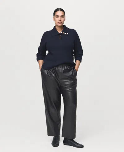 Mango Women's Leather-effect Elastic Waist Pants In Black