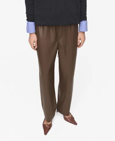 Mango Women's Leather-effect Elastic Waist Pants In Brown
