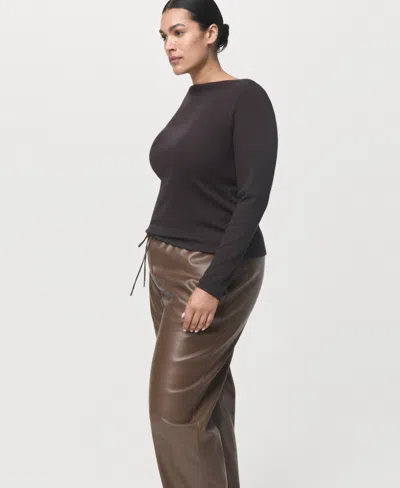 Mango Women's Leather-effect Elastic Waist Pants In Brown