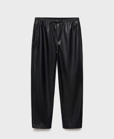 Mango Women's Leather-effect Elastic Waist Pants In Black