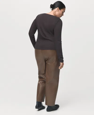 Mango Women's Leather-effect Elastic Waist Pants In Brown