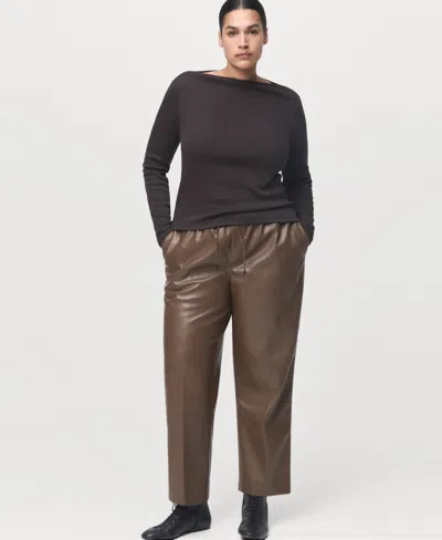 Mango Women's Leather-effect Elastic Waist Pants In Brown
