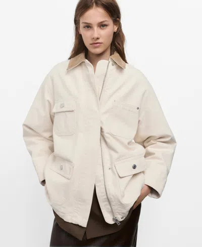 Mango Corduroy Collar Denim Jacket In Neutral