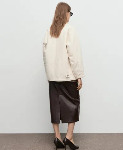 Mango Corduroy Collar Denim Jacket In Neutral