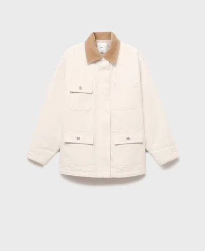 Mango Corduroy Collar Denim Jacket In Neutral