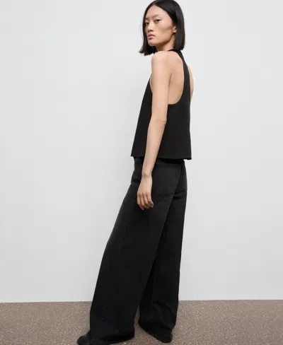 Mango Halter Top With Low-cut Back In Black