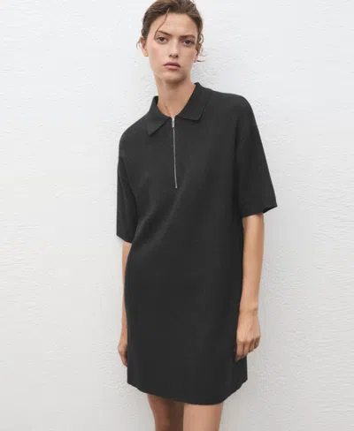 Mango Women's Polo Neck Knitted Dress In Black