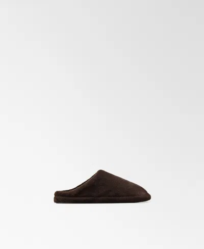 Mango Fur Mule Slippers With Stitching Detail Chocolate In Brown