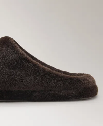 Mango Fur Mule Slippers With Stitching Detail Chocolate In Brown