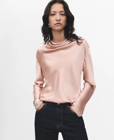 Mango Women's Draped Neck Satin Blouse In Pink