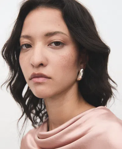 Mango Women's Draped Neck Satin Blouse In Pink