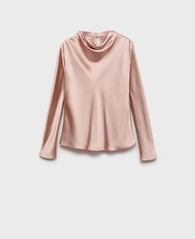Mango Women's Draped Neck Satin Blouse In Pink