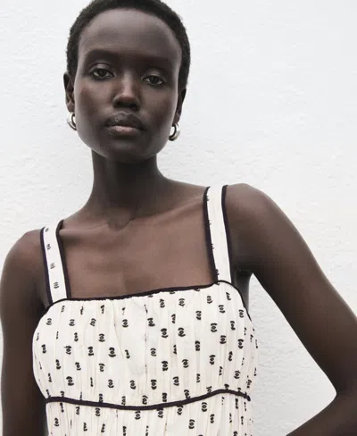 Mango Plumeti Midi Dress Ecru In Multi