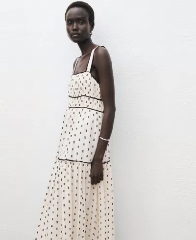 Mango Plumeti Midi Dress Ecru In Multi