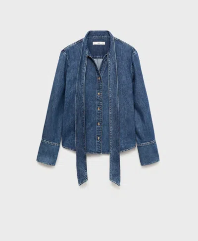 Mango Women's Bow Detail Denim Shirt In Blue