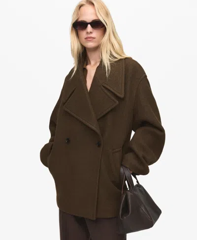 Mango Oversize Wool Blend Coat In Brown