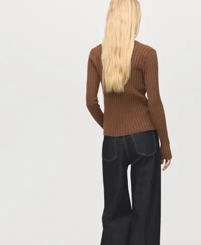 Mango V-neck Rib Cardigan In Brown