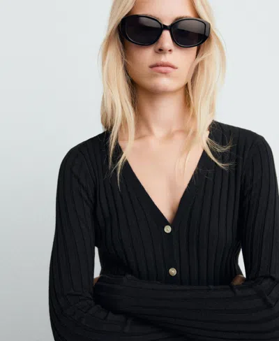 Mango V-neck Rib Cardigan In Black