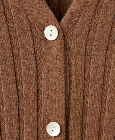 Mango V-neck Rib Cardigan In Brown