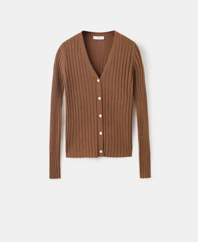 Mango V-neck Rib Cardigan In Brown