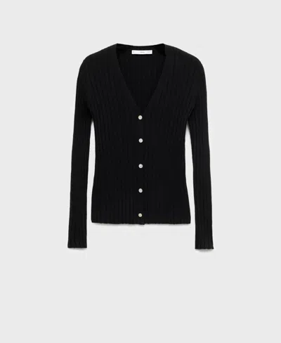 Mango V-neck Rib Cardigan In Black
