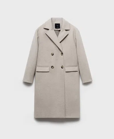 Mango Double Breasted Coat In White