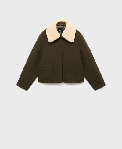 Mango Jacket With Removable Faux Shearling Collar In Brown