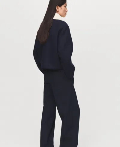 Mango Jacket With Removable Faux Shearling Collar In Blue