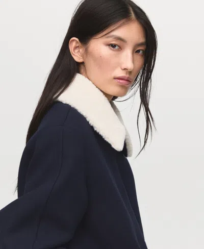 Mango Jacket With Removable Faux Shearling Collar In Blue