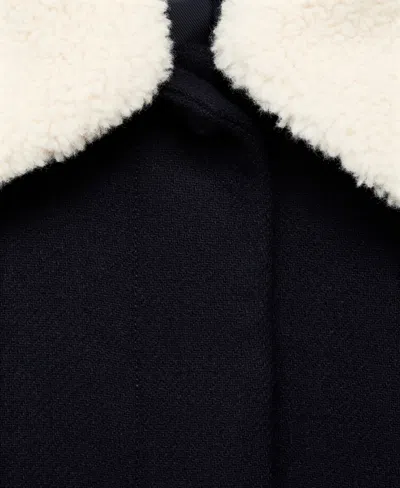 Mango Jacket With Removable Faux Shearling Collar In Blue