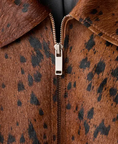 Mango Animal Print Genuine Calf Hair Jacket In Brown