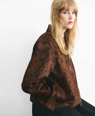 Mango Animal Print Genuine Calf Hair Jacket In Brown